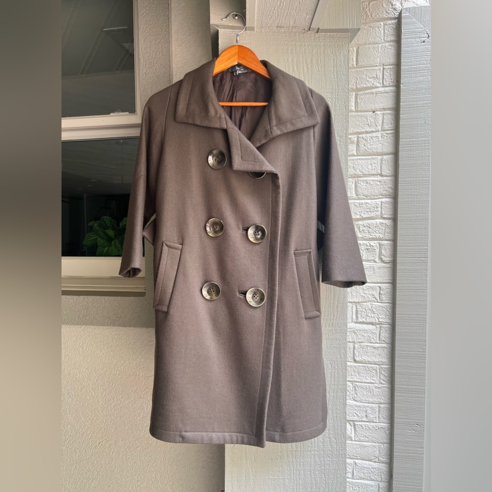 Per Se wool pea coat crop sleeve brown 0